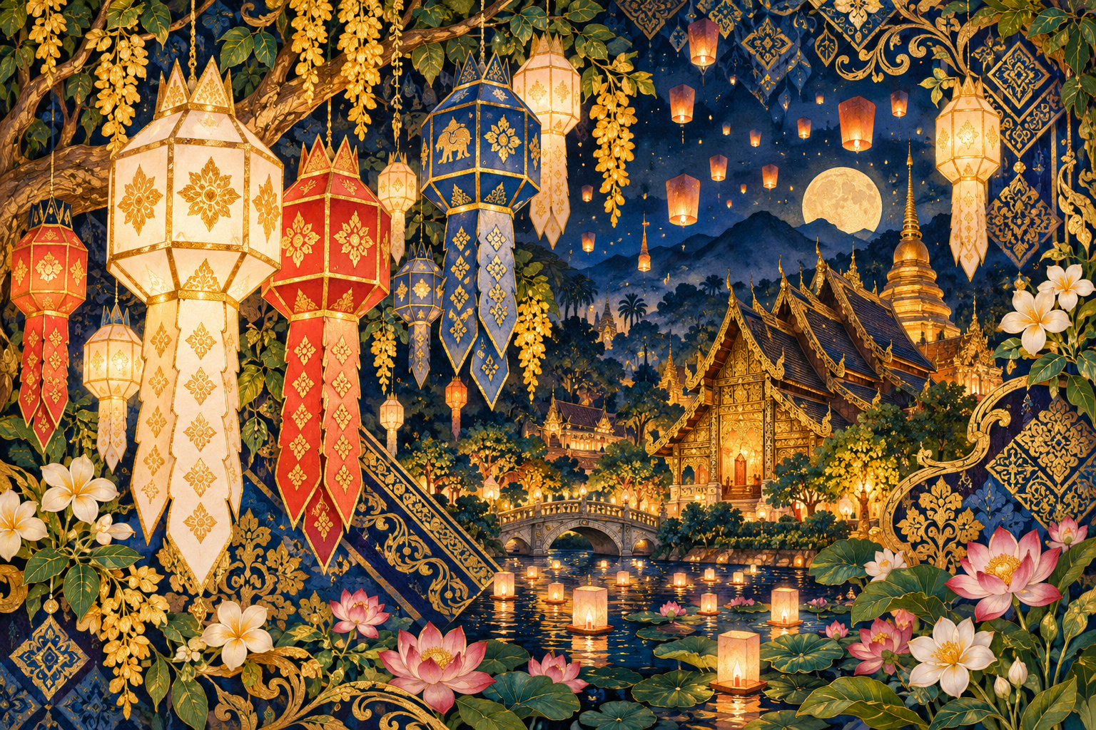 ภาพโคมและลวดลายล้านนา สำหรับเกมจิ๊กซอว์ออนไลน์ Lanna Pattern