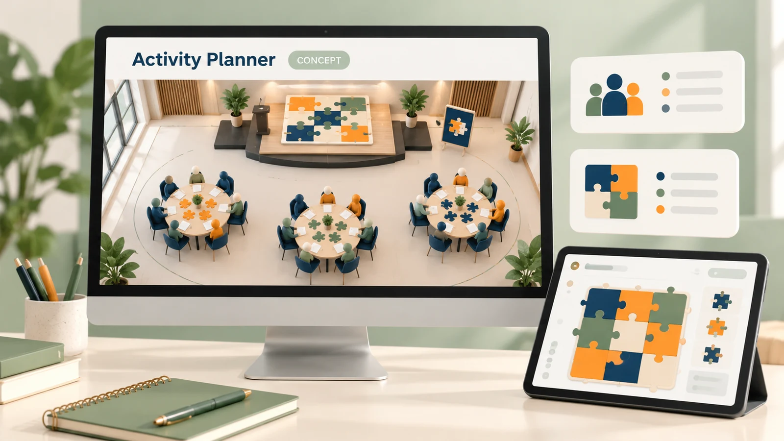 ภาพ Mockup แนวคิดวางแผนกิจกรรมจิ๊กซอว์สำหรับองค์กร